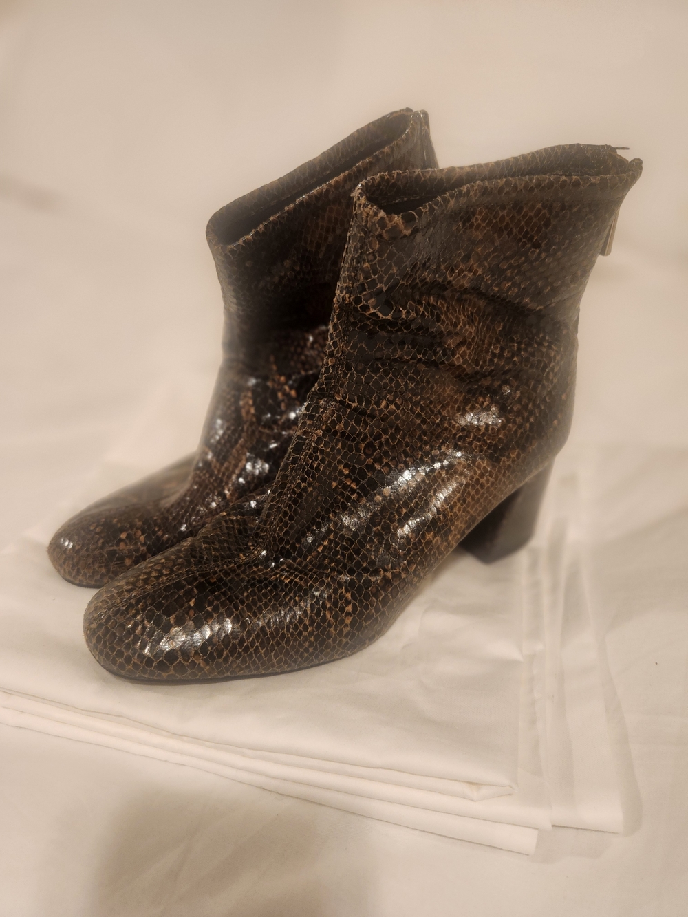 Zara Brown Snake-Print Ankle Boots